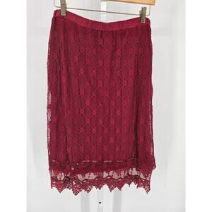 3cam Women's Burgundy Lace Floral Elastic Waist Skirt Size M